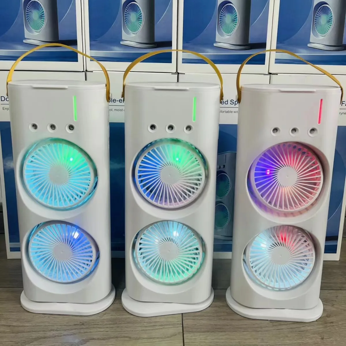 Двойной Электрический вентилятор с водяным туманом Перезаряжаемый USB/батарейным питанием новое состояние двойная башня для применения RV