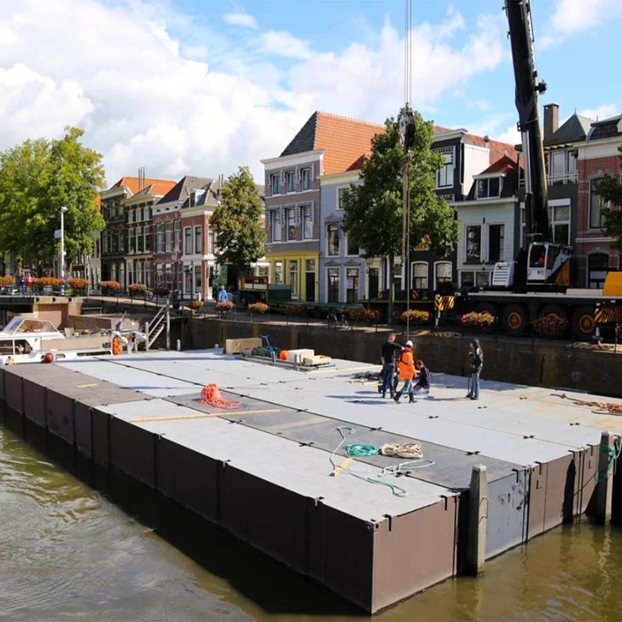 Factory supplier Modular pontoon Excavator Working Water floating Platform Barge with Spud system