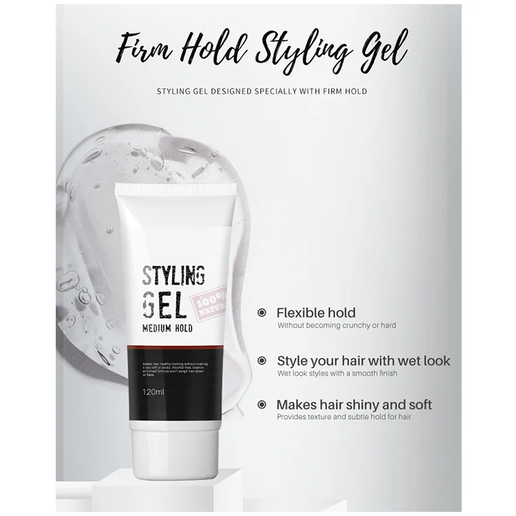 Private Label Non-sticky No Flakes Hair Molding Gel Wet Look Strong Hold Gel Mens Styling Hair Gel For Men custom