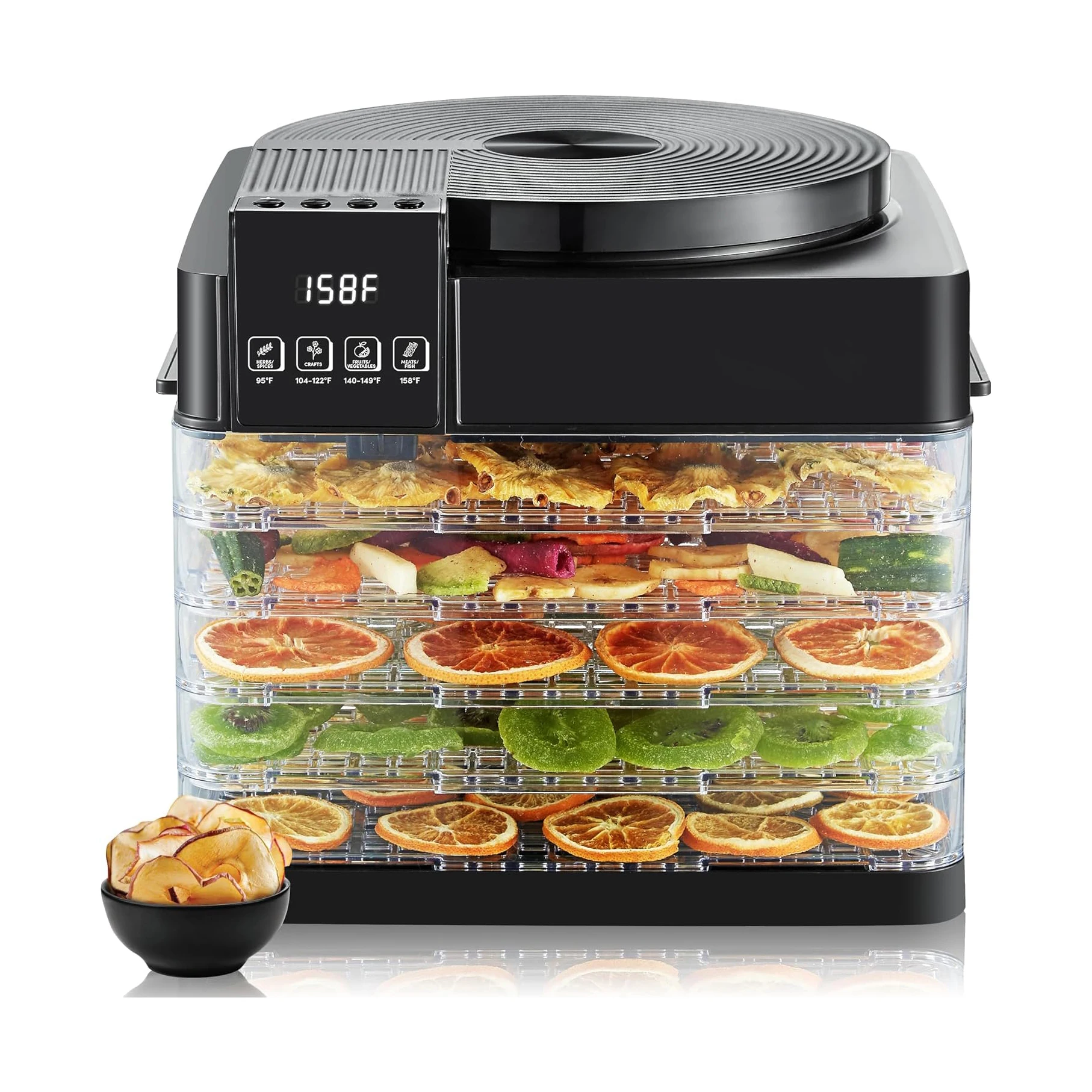 Multifunctional Digital Food Dehydrator with 5 BPA-Free Trays Stainless Steel and Plastic Housing for Household Kitchen Use