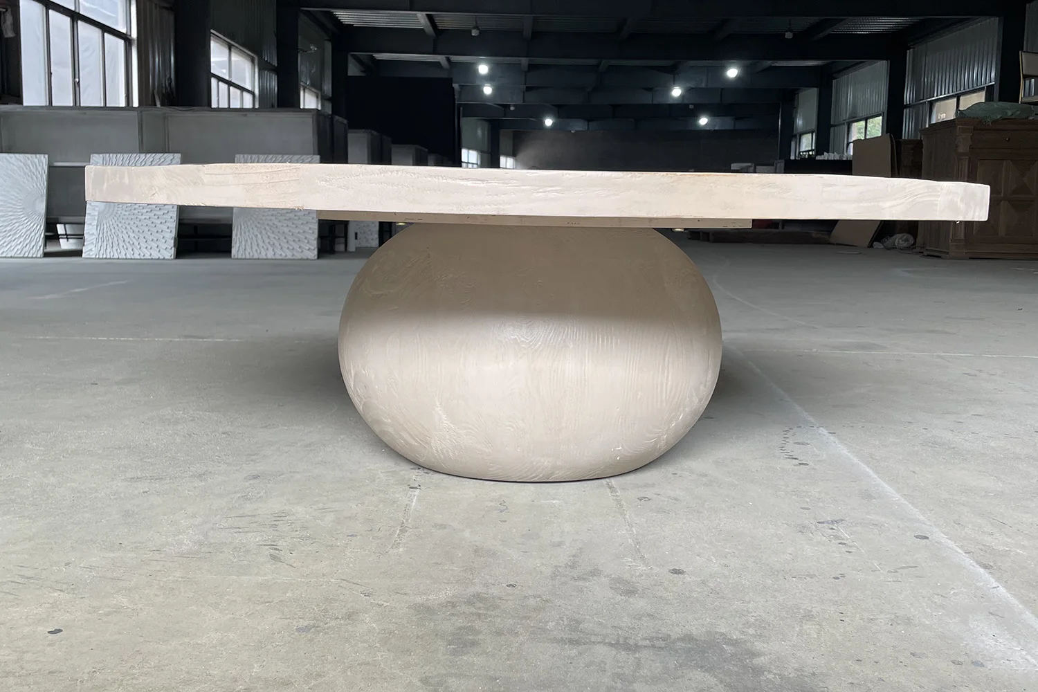 Simple design carved handmade tea table round reclaimed wooden coffee tables for home