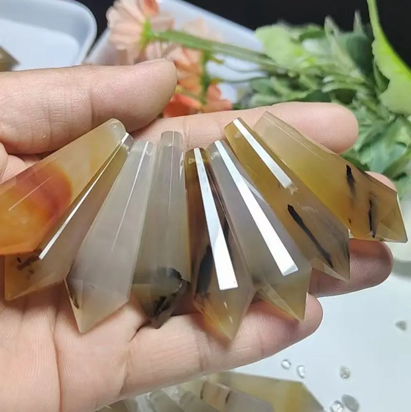 Wholesale Various Natural moss agate Healing Crystal Pendulum 12 Facet Chakra Crystal Point Pendant