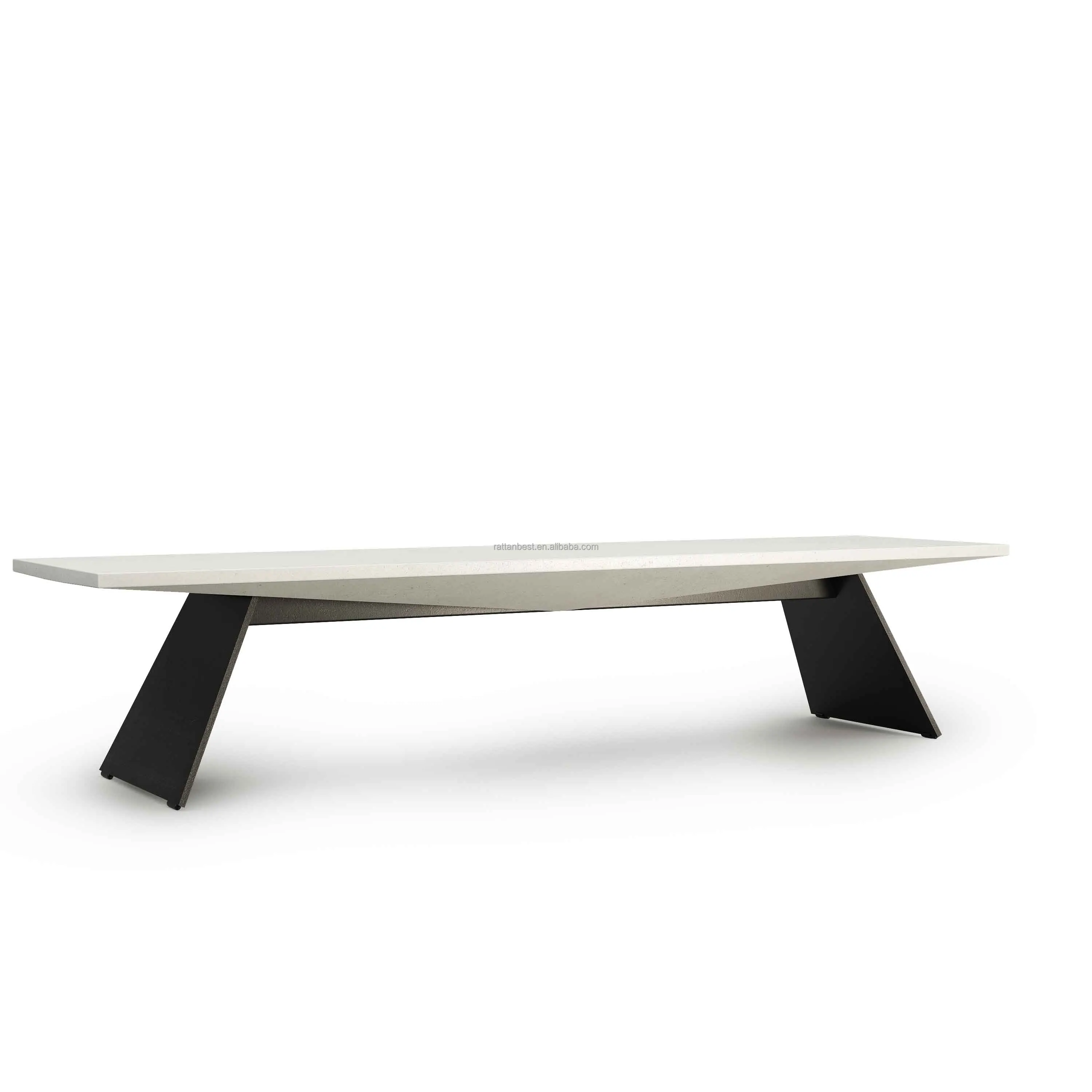 outdoor bench metal base cement table top weight stable  concrete rectangle bench chair with adjustable glides