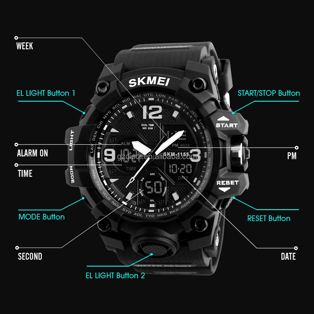 Athletic Watches Hot Jam Tangan Skmei 1155B Analog Digital Watch Camouflage Green Sport Men Wristwatch