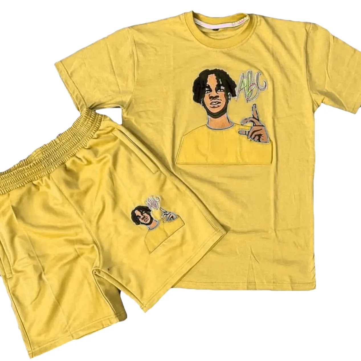 Sky Bule Summer Shorts Set Custom Logo Mens Shorts Set Summer 2 Piece Shorts Set Men Tracksuit