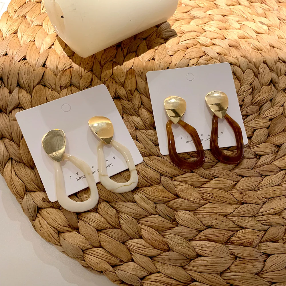 JUHU Korea 2022 water drop metal irregular hollow alloy earrings vintage resin personality acrylic earrings jewelry for women