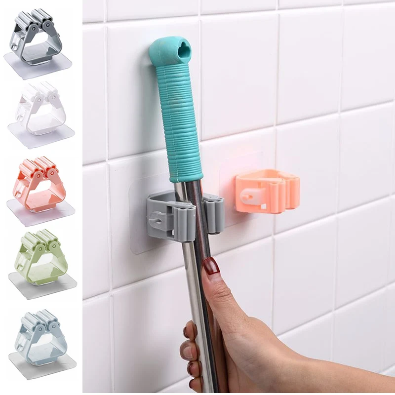 Bathroom Broom Holder Wall Mount Shelf Organizer Hook On Walls Kitchen Storage Tool