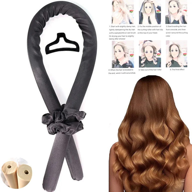2022 TIK TOK hot sale Custom logo no heat silk hair roller waves curling rod silk heatless hair curlers for long hair