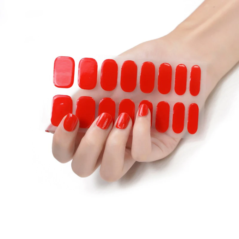 OEM Private Label Pure Color Design Korea semi-cure uv Pegatinas Para Unas semi cured gel nail 16 Nails stickers