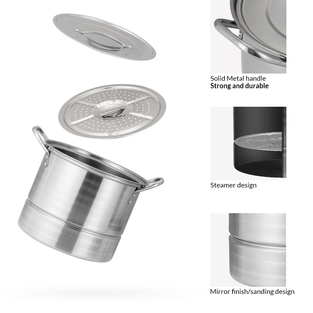 Luxury Kitchenware 1l/2l/3l/4l Soup & Stock Pots Stainless Steel Big Soup Pot With Steamed Pieces