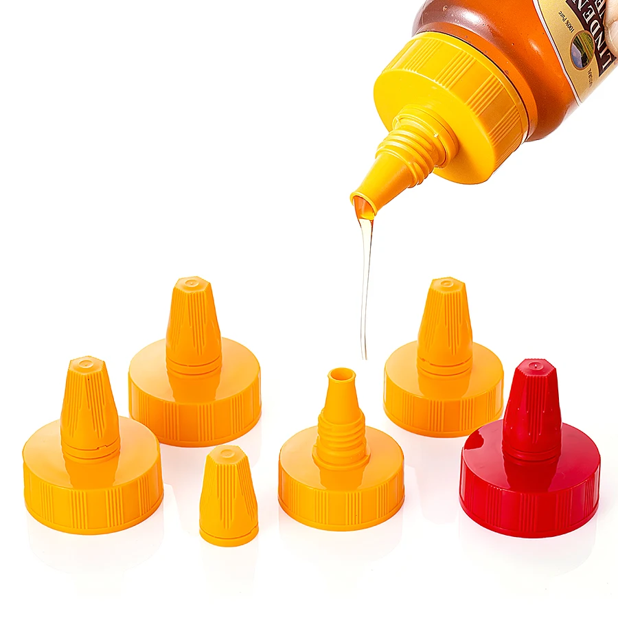 wholesale PP 45mm 55mm long nose  tip cap  plastic pointed mouth bottle cap for honey sauce squeeze