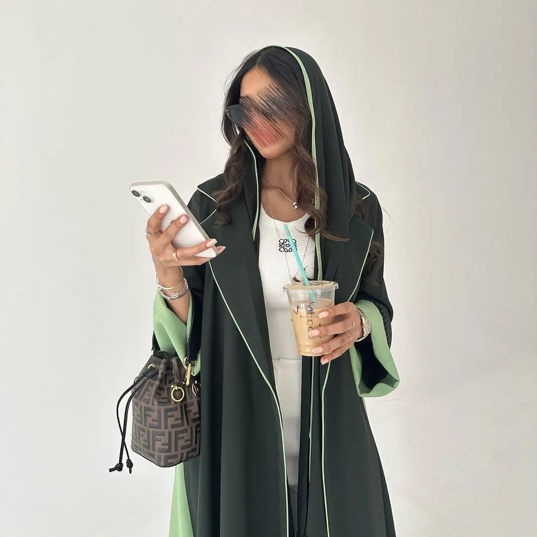 Daily abaya 2024 Korean modern style dark green patchwork unique design Muslim Eid coat dubai Abaya women muslim dress