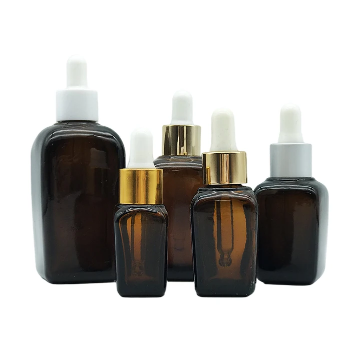 Manufacturers essential oil bottle 10ml 20ml 30ml 50ml 100ml amber square serum glass dropper bottle