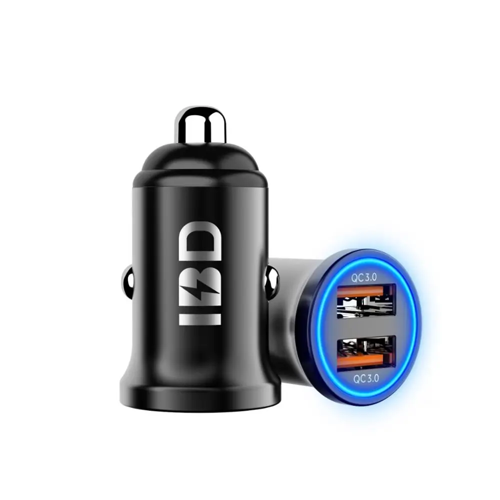  IBD двойной QC3.0 Usb Автомобильное зарядное устройство для мобильных телефонов из цинкового сплава цинковый сплав 36 Вт Быстрая зарядка зарядного устройства смарт-розетка со светодиодной