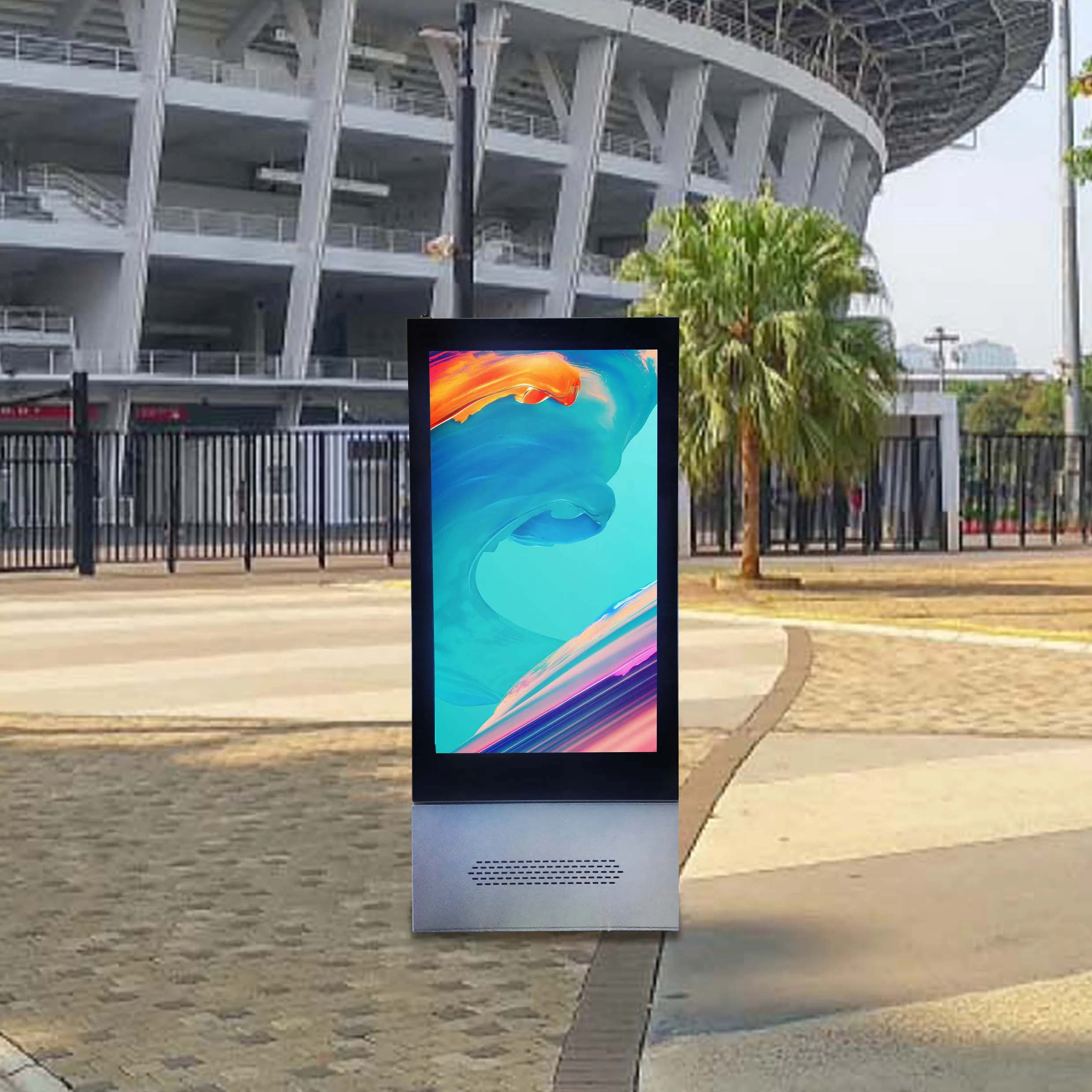 Factory price outdoor floor stand digital signage capacitive 4K resolution waterproof screen  totem 43 55 65 75 inches