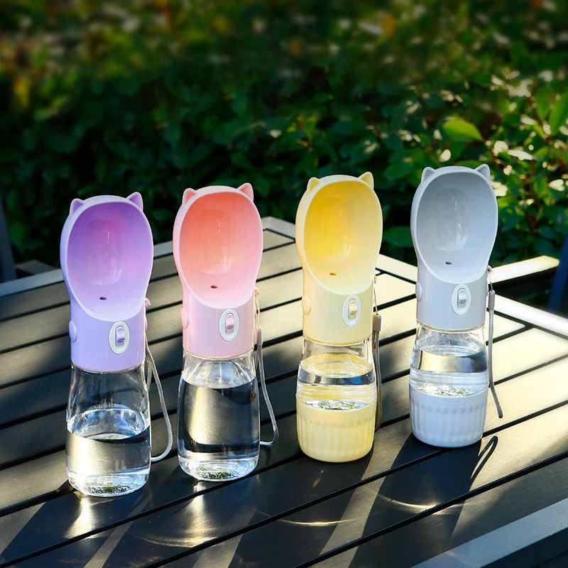 Wholesale custom Pet Water Bottle 300 ml Outdoor Portable 3 in 1 Dog Water Bottle with Food Container