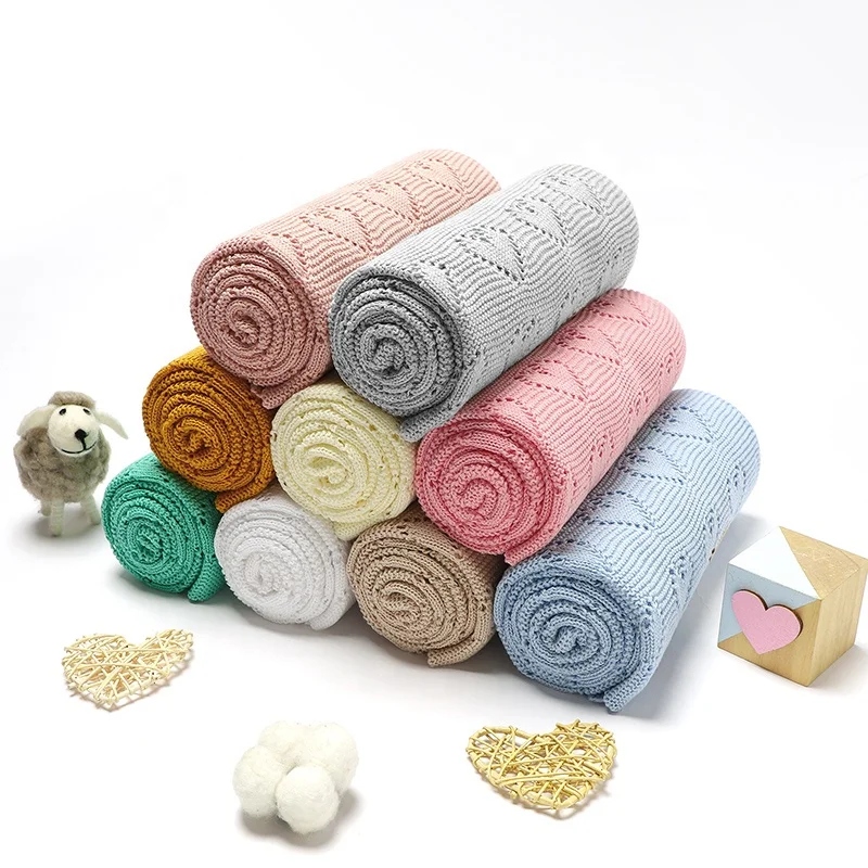 Wholesale Handmade Knit Cotton Blanket Newborn Throw Blanket for Baby Knitted Baby Blanket