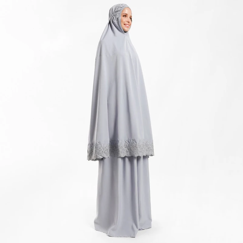 High Quality Crepe Jazz Women Muslim Islamic Clothing Hijab Dress 2 Piece Set Abaya 2 Layers Khimar Jilbab Prayer Set