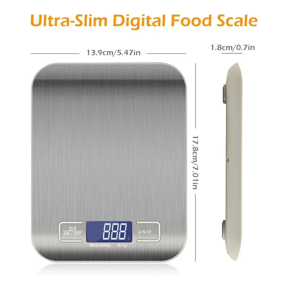 Household Best Greater Goods Nutrition 5 Kg 11Lb Multifunction Stainless Steel Weight Electric Kitchen Scale With LCD