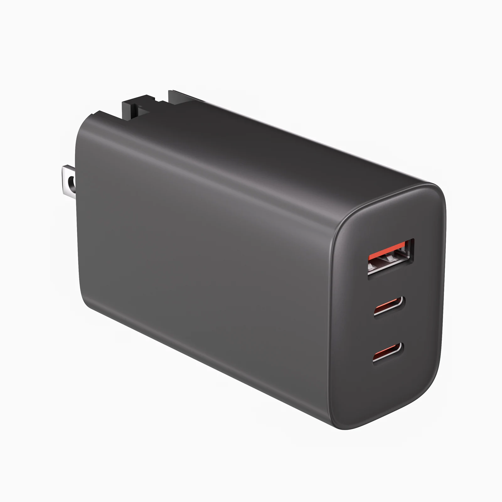 65W USB C Wall Charger GaN III 3-Port Fast Charging Station PD QC Foldable Charger Block Portable for Laptops Tablets Phones