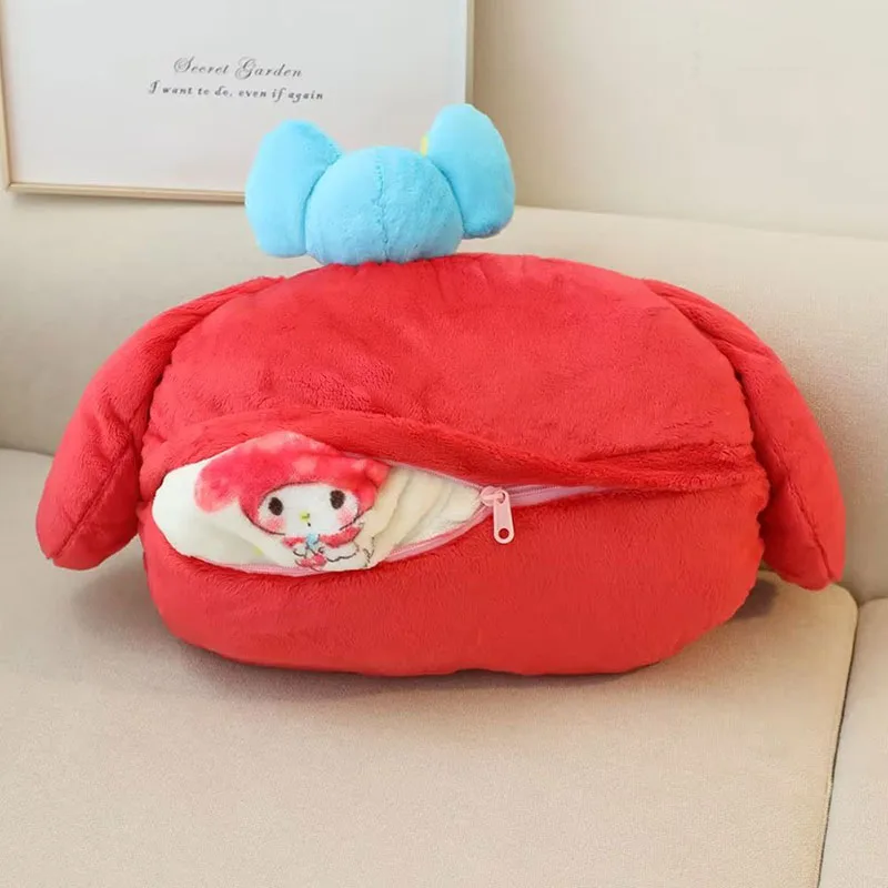 My Melody Kuromi Cartoon Pillow Plush Stuffed Blanket with PP Cotton Filling Warm Quilt for Air Conditioning Cover