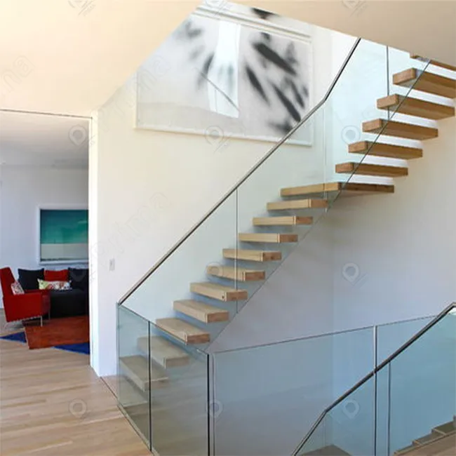 PRIMA Metal Wooden Glass Straight Stairs Modular Staircase Straight Stair Beam Straight Stairs Staircase for Home
