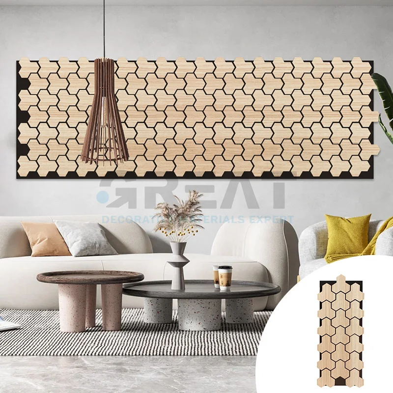 Best price hexagon wooden natural oak acoustic slat wood wall panels