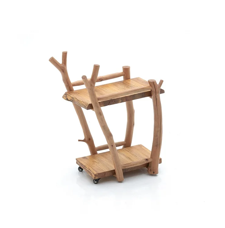 Wood Dining Cart Original Ecological Unique Design Unfinished for Restaurant Hotel Inn Homestay