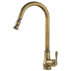 Modern Single Handle Flexible Pull Down Sprayer Copper Antique Brass Kitchen Sink Faucet