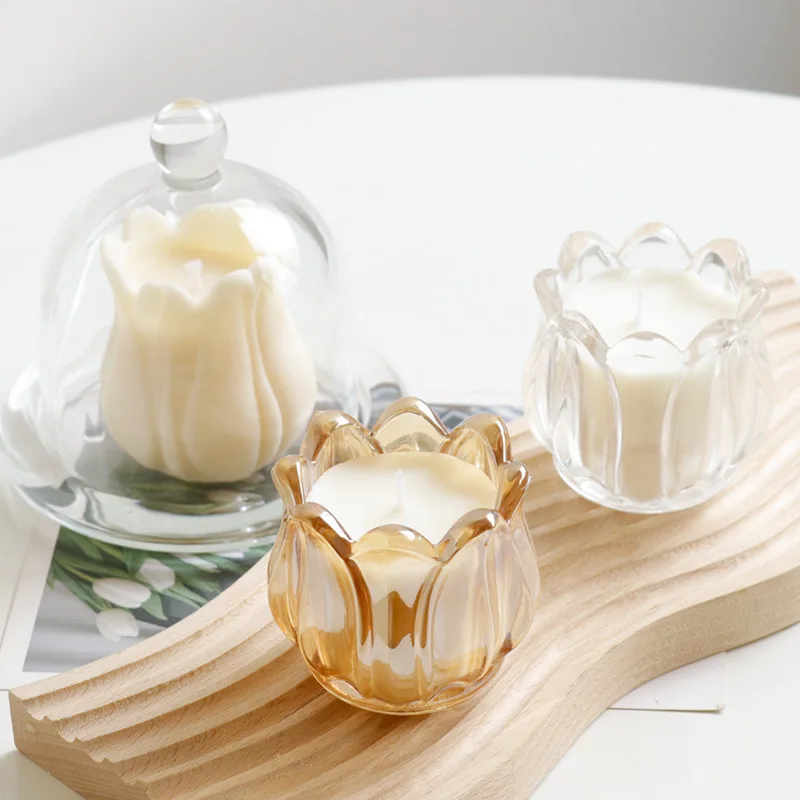 Tulip Glass Candle Holder Container Unique Glass Frosted Empty Glass Candle Jar For Candle Making