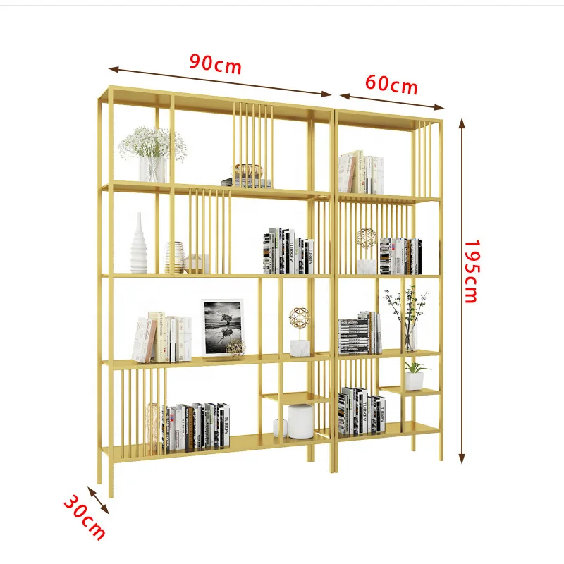 simple living room small bookcase wrought iron grid multi-layer storage display nordic book shelves