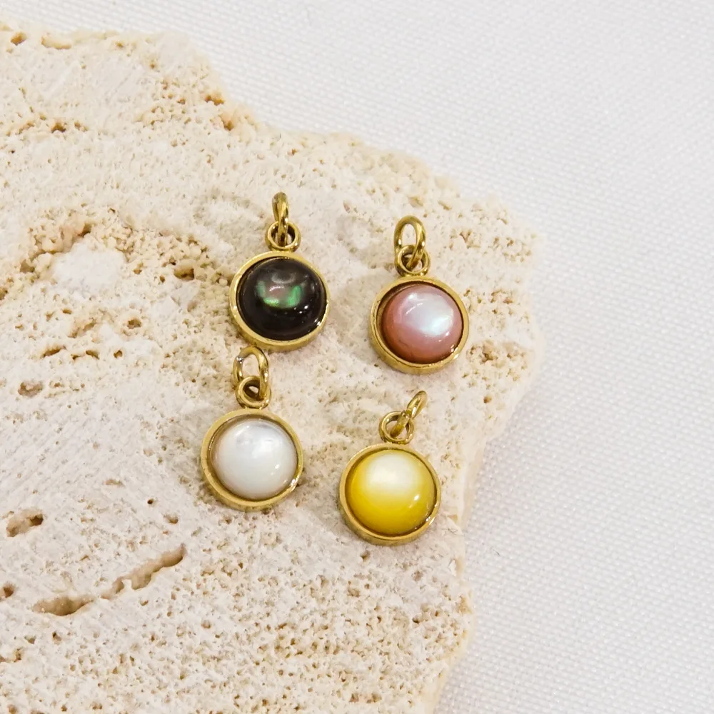 Dainty 5*5mm Mini Round Shell Pendant Gold Plated Stainless Steel Shell Charms for DIY Necklace Bracelet Earrings Accessories