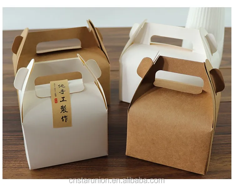 Wholesale Low Price disposable brown kraft paper container box take out food packaging box lunch box with handle Made in China