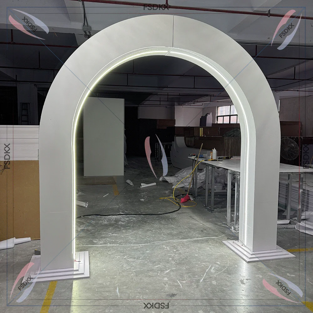 New Style Customized Stage PVC Backdrop Design Wedding Arch Stand Round Circle Backdrop With LED Light