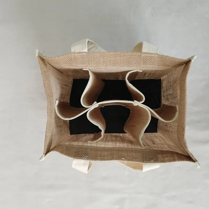 Eco Friendly Factory Customized 4 6 Bottle Jute Wine Bags For Wine Bottles Custom Logo Sublimation 6 Bottle Wine Bag Burlap Gift