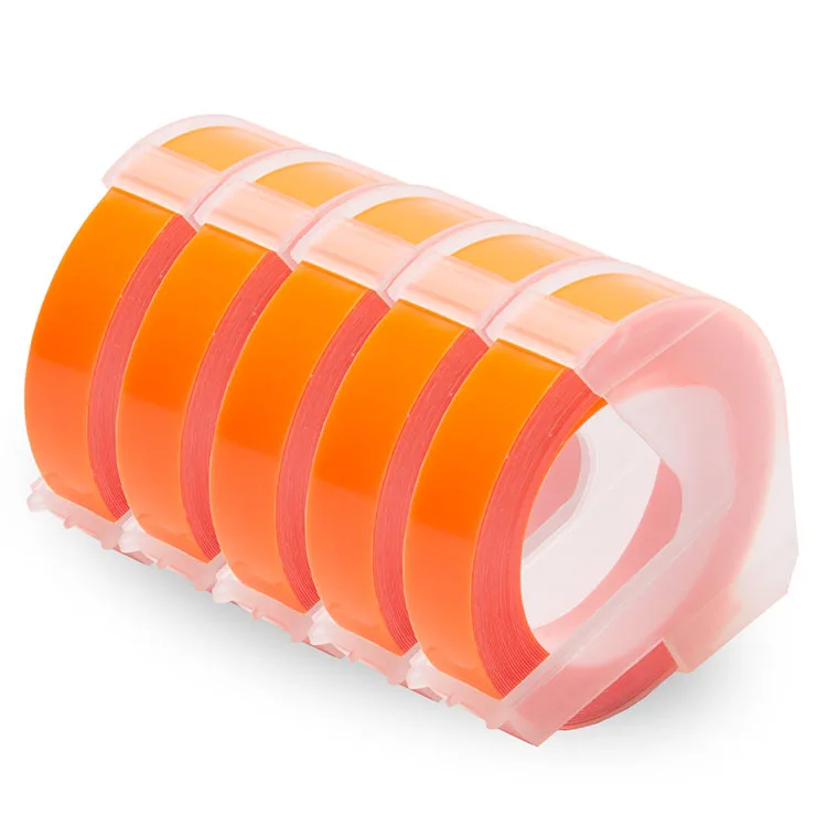 3D Embossing Labels Tape DIY Manual Label Maker Tape Cassette White on Fluorescent Orange Compatible for Dymo