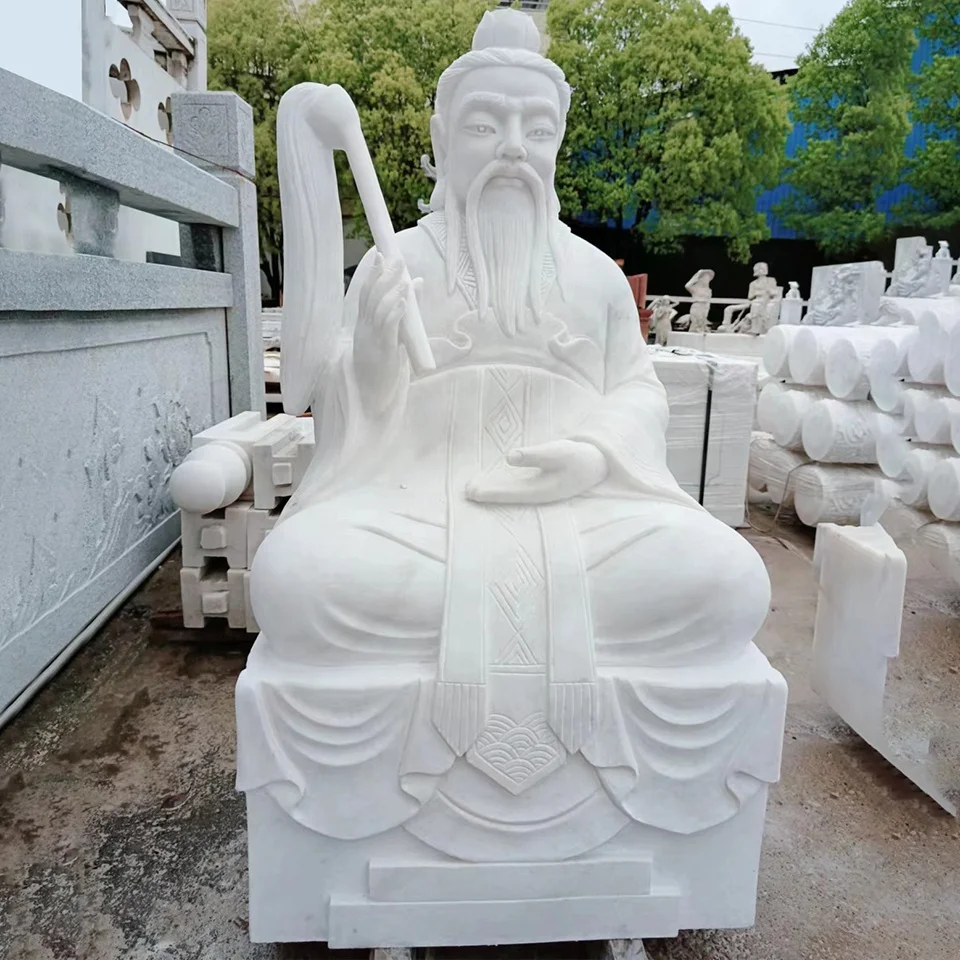 Classical white marble Guanyin Bodhisattva stone sculpture temple sitting Buddha statue figure ornaments 2M height