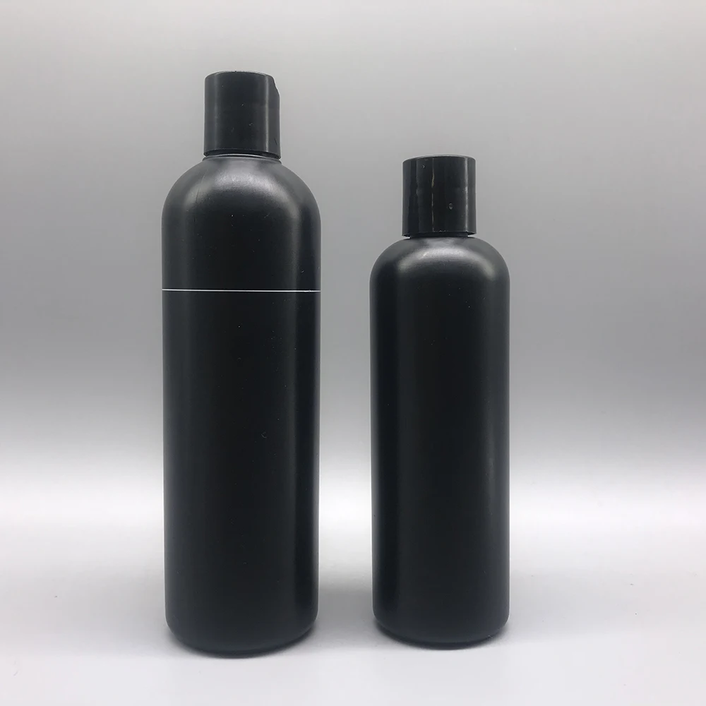 8 oz 250ml 350ml PE Plastic Cylinder shampoo Bottle in black with black Disc Cap
