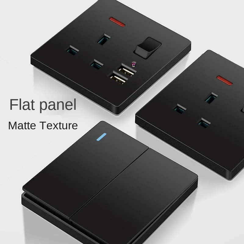 Black  home electrical wall lamp switch socket panel,USB wall outlet, 1gang dimmer wall switch UK