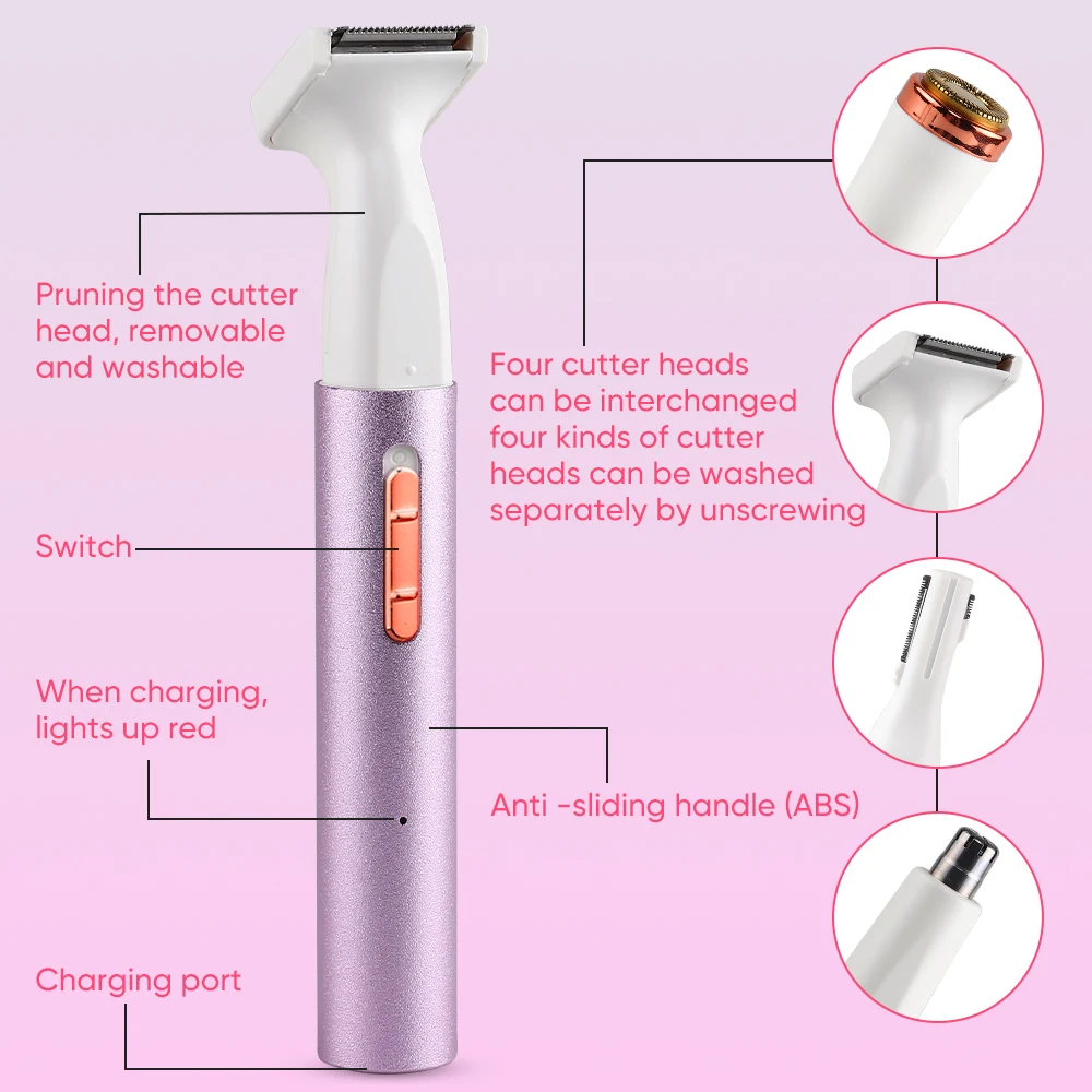 4 in 1 Electric Lady Shaver Hair Remover for Face Body Bikini Hair Removal Epilator for Women