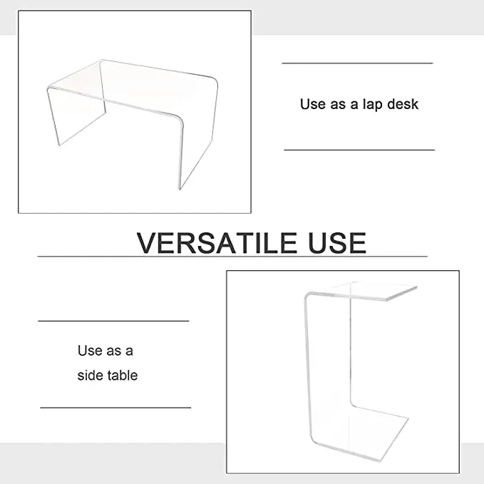 Clear Bedroom  Multipurpose Small C-Shape End Table Bed Desk Laptop Table for Living Room Acrylic Side Table