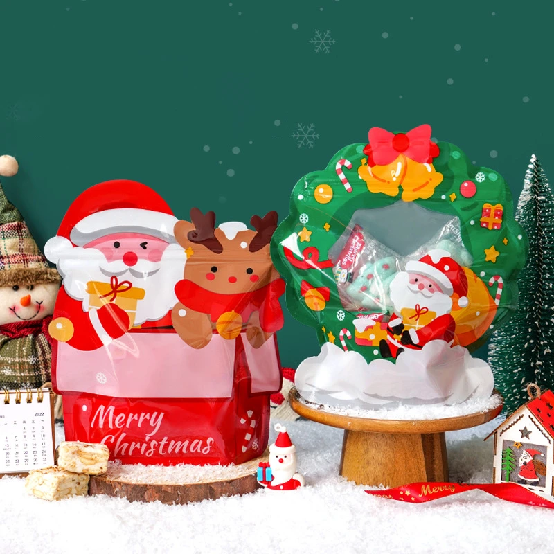 Shaped Print Resealable Ziplock Christmas Candy Socks Snacks Gift Packaging Party Birthday Pouches Plastic Bag with Custom