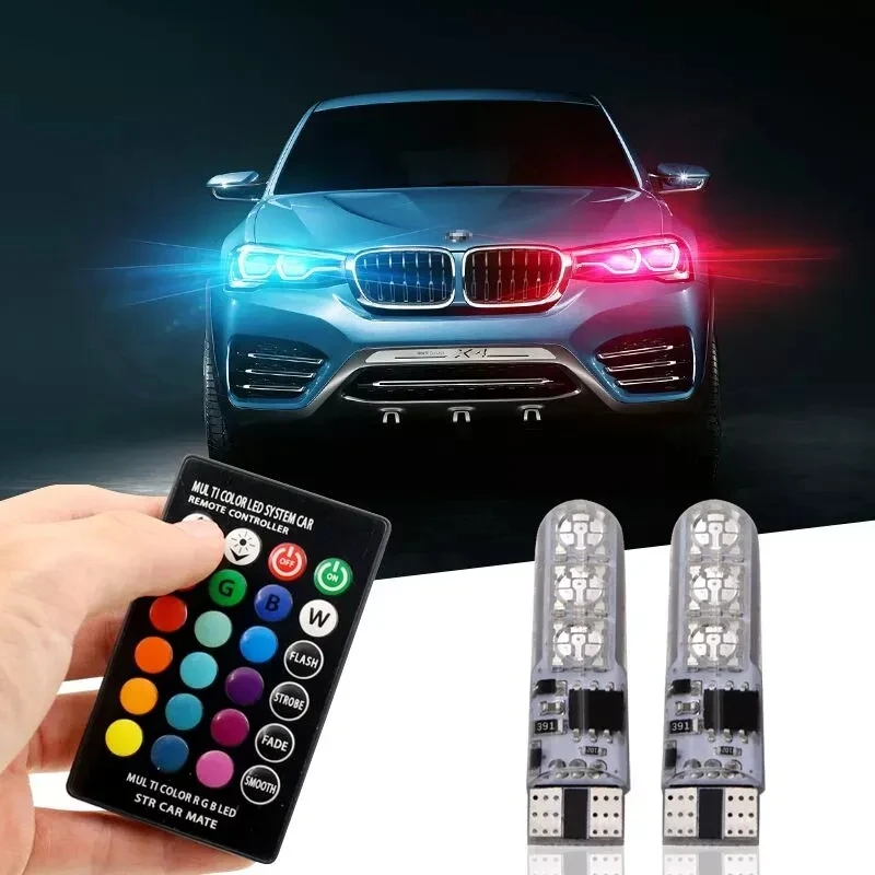 Car With Remote Controller Flash/Strobe Reading Wedge LED Light T10 5050 RGB LED Bulb 6SMD COB Canbus 194 168