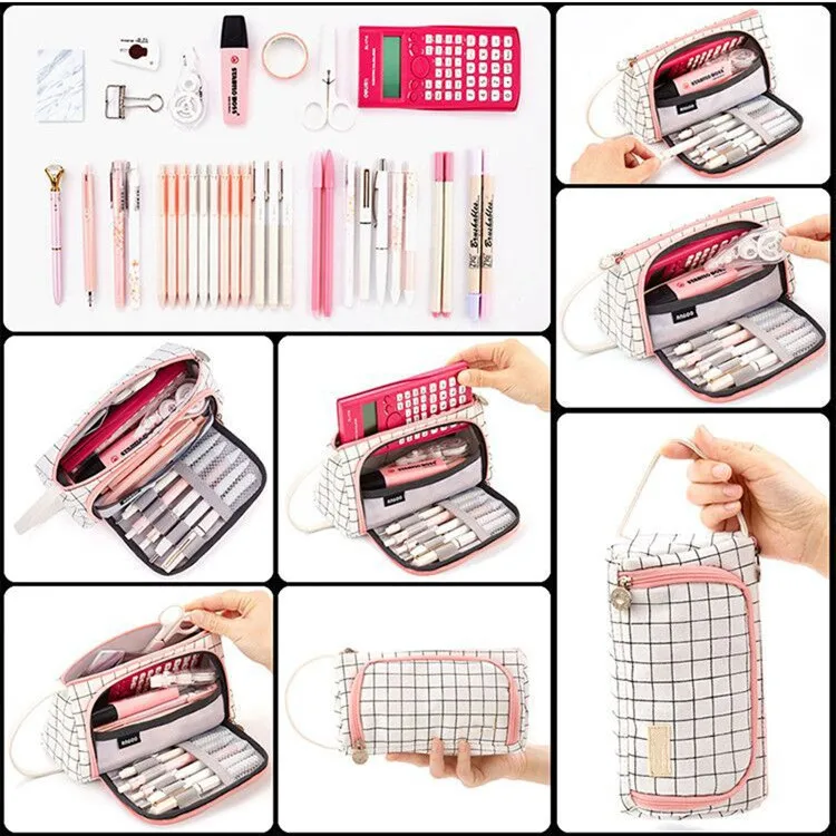 Amazon Hot Popular Large Capacity Canvas Waterproof Durable Pen Box kawaii Pencil Case Suitable For School Office