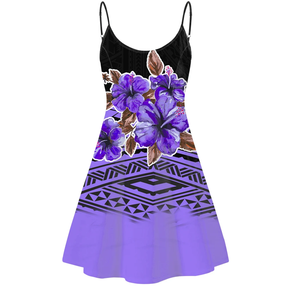 Фиолетовые вечерние платья без бретелек, полинезийские племенные самоанские платья с принтом, женское пляжное Короткое мини-платье с V-образным вырезом и высокой талией, оптовая продажа