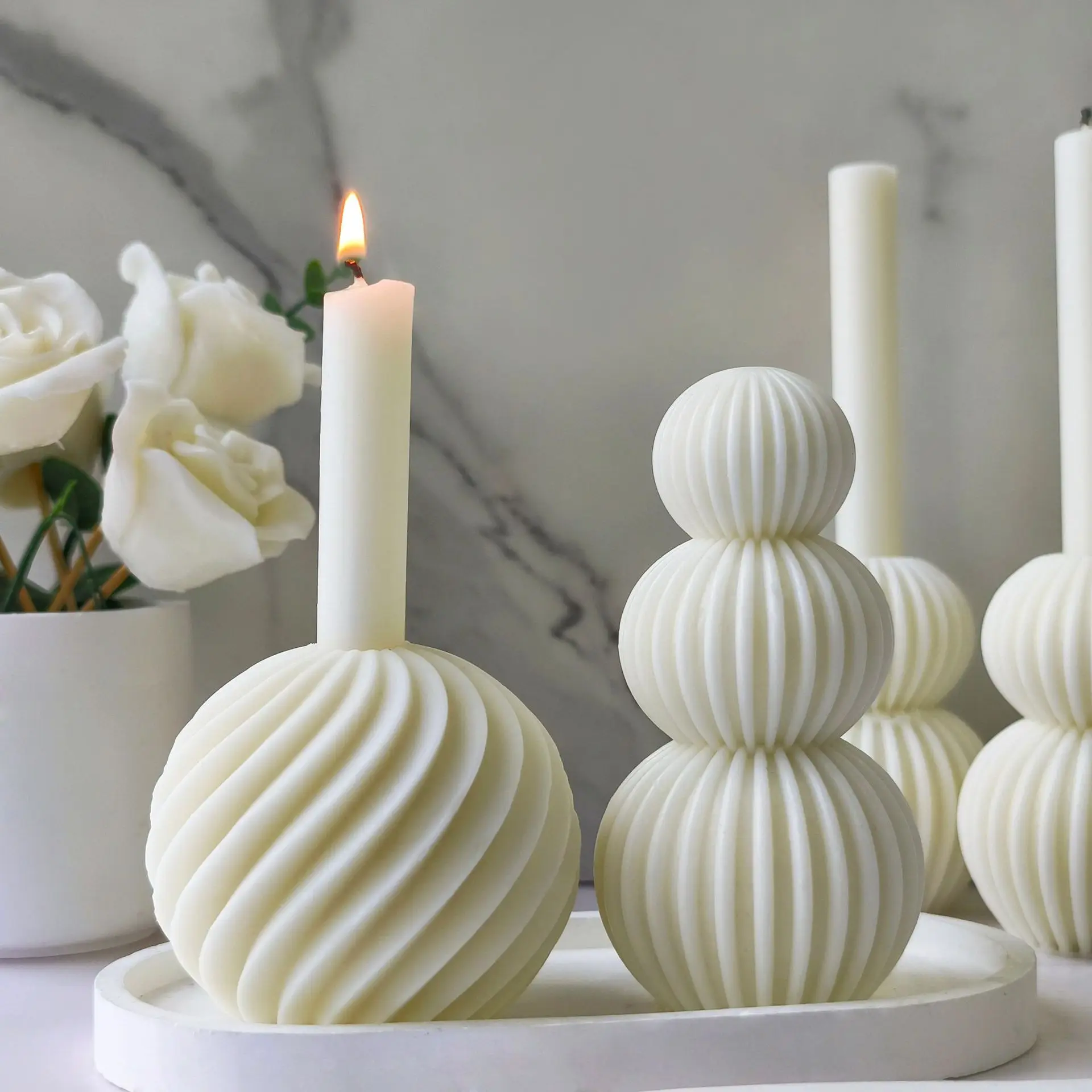 Early Riser Origami Ball Aromatherapy Candle Mold Geometric Striped Column Resin Plaster Ornament Mold Wholesale