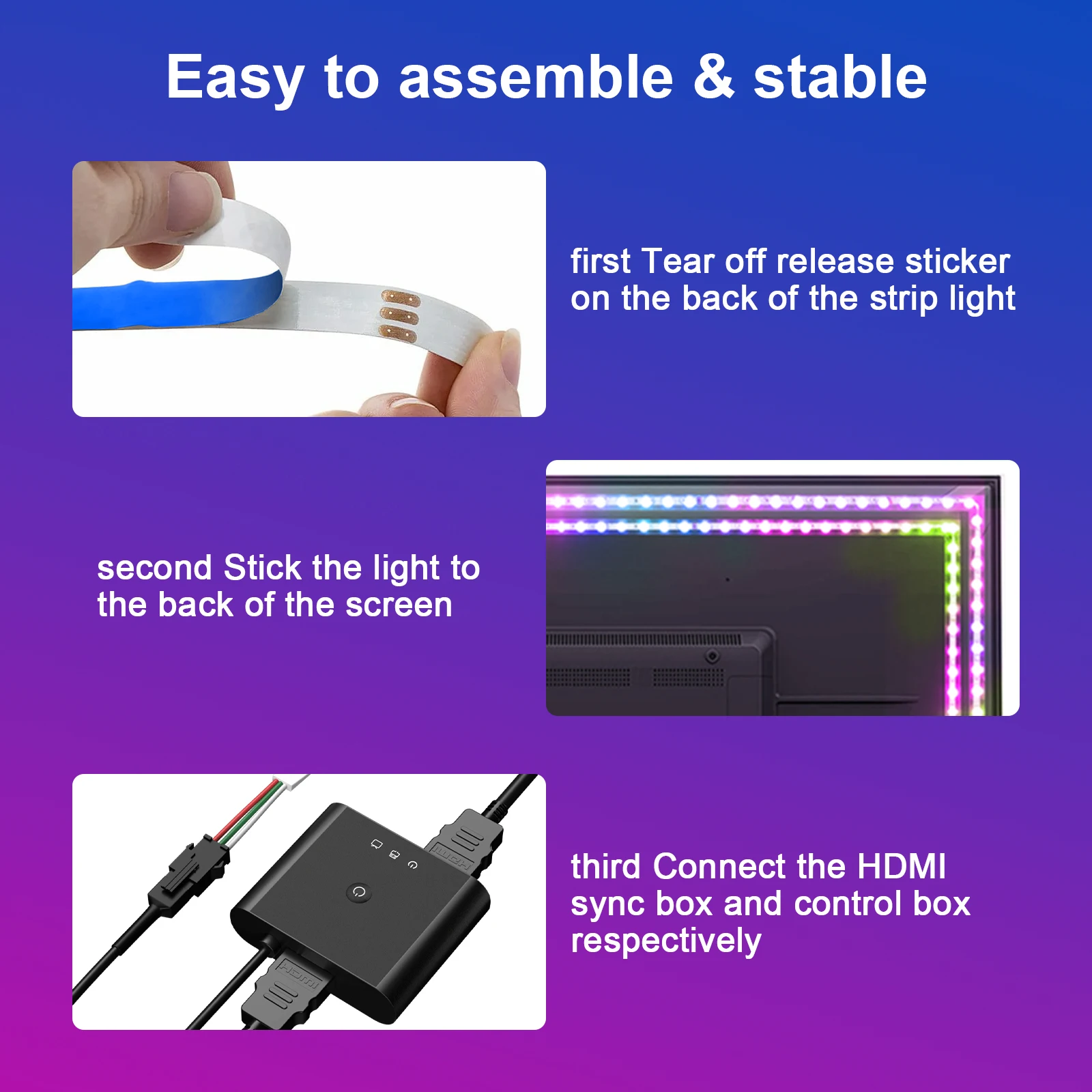 TV LED Backlight Immersion Ambient TV Strip Lights for 55-65 Inch HDMI 2.0 Sync Box RGB Backlight Music Sync TV Light