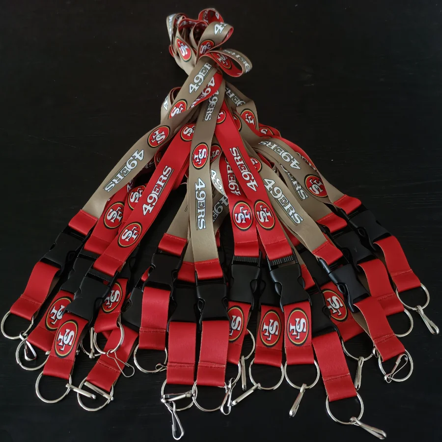 Полиэфирная теплопередающая печать NFL команда вентилятор логотип hangtag сертификат индивидуальный шнурок для мобильного телефона