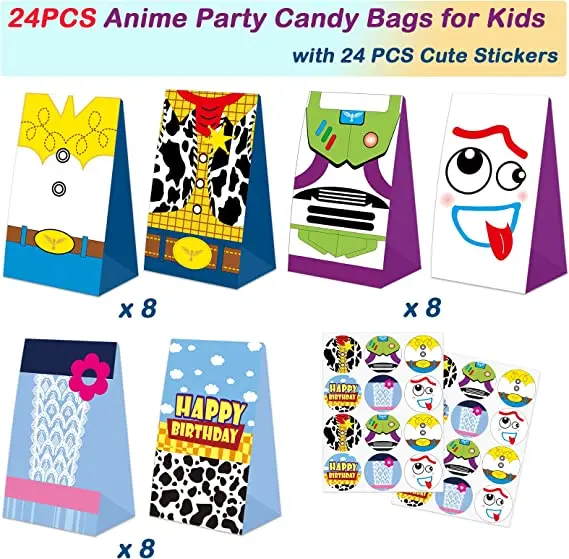 Custom kraft paper handle bag Toy Inspired Story Theme Party Favor Goody Treat Gift Bags for Kids Boys Girls Party Decorations