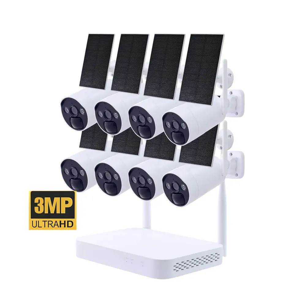 4CH Security Wifi Solar Cctv Wifi 8CH Nvr Outdoor Surveillance Systom Wireless Energy Ptz Ip Solar Camera kit